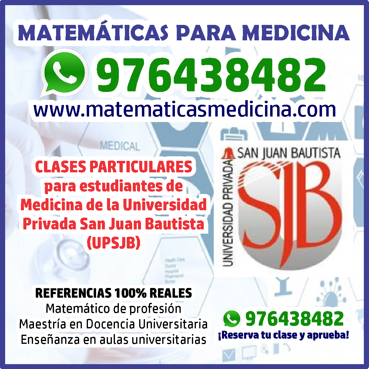 Clases de Matemáticas para Medicina UPSJB Universidad Privada San Juan Bautista Profesor particular de matemáticas medicina