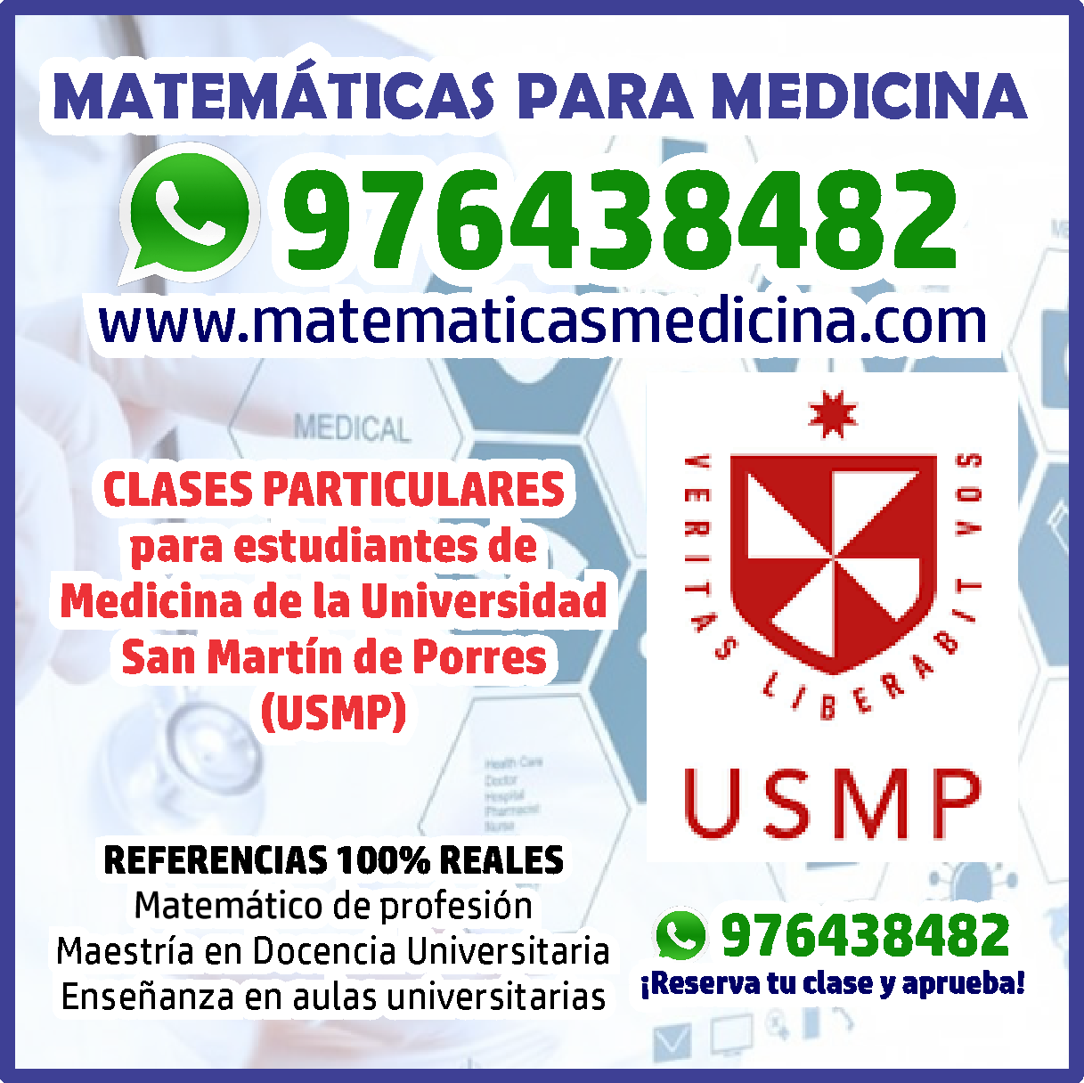 Clases de Matemáticas para Medicina USMP Universidad San Martín de Porres Profesor particular de matemáticas medicina