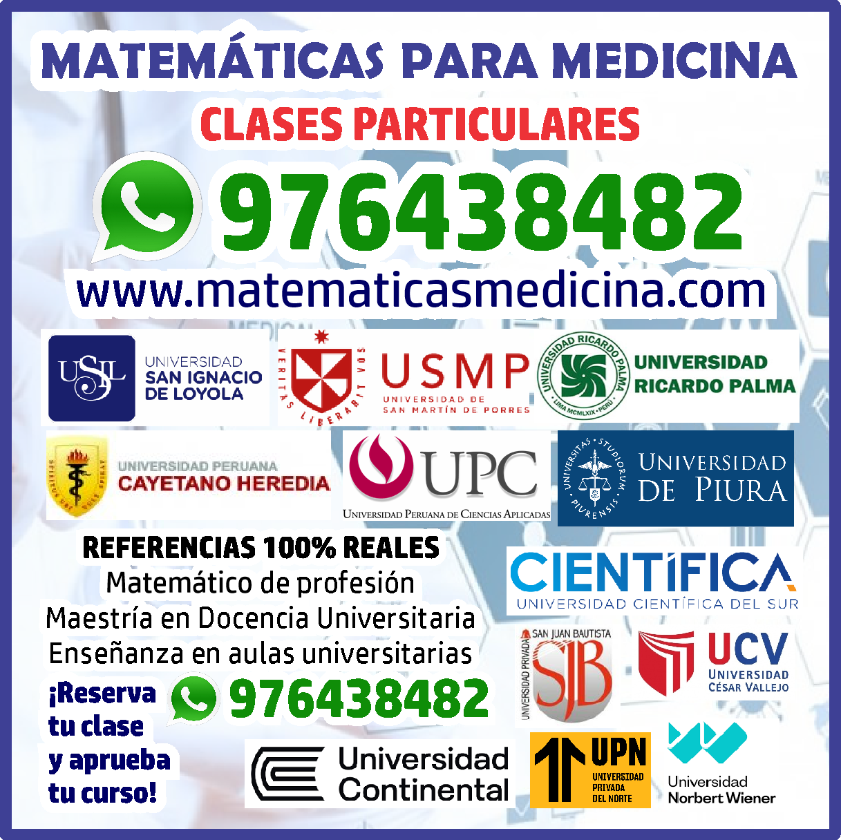 Clases de Matemáticas para Medicina USMP USIL UPC UPCH UPSJB UDEP URP UWIENER UCIENTIFICA UCV UPN UCONTINENTAL Profesor particular de matemáticas medicina